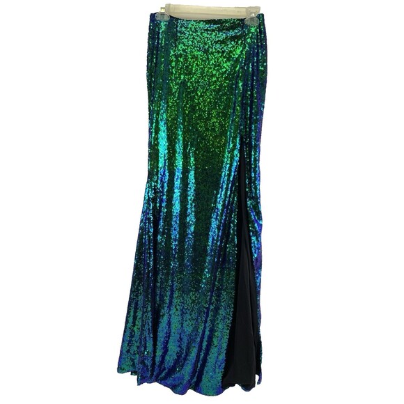 Windsor Maxi Sequin Skirt Mermaid High Rise Slit Zip Blue Green Women Small Tags - Picture 1 of 16